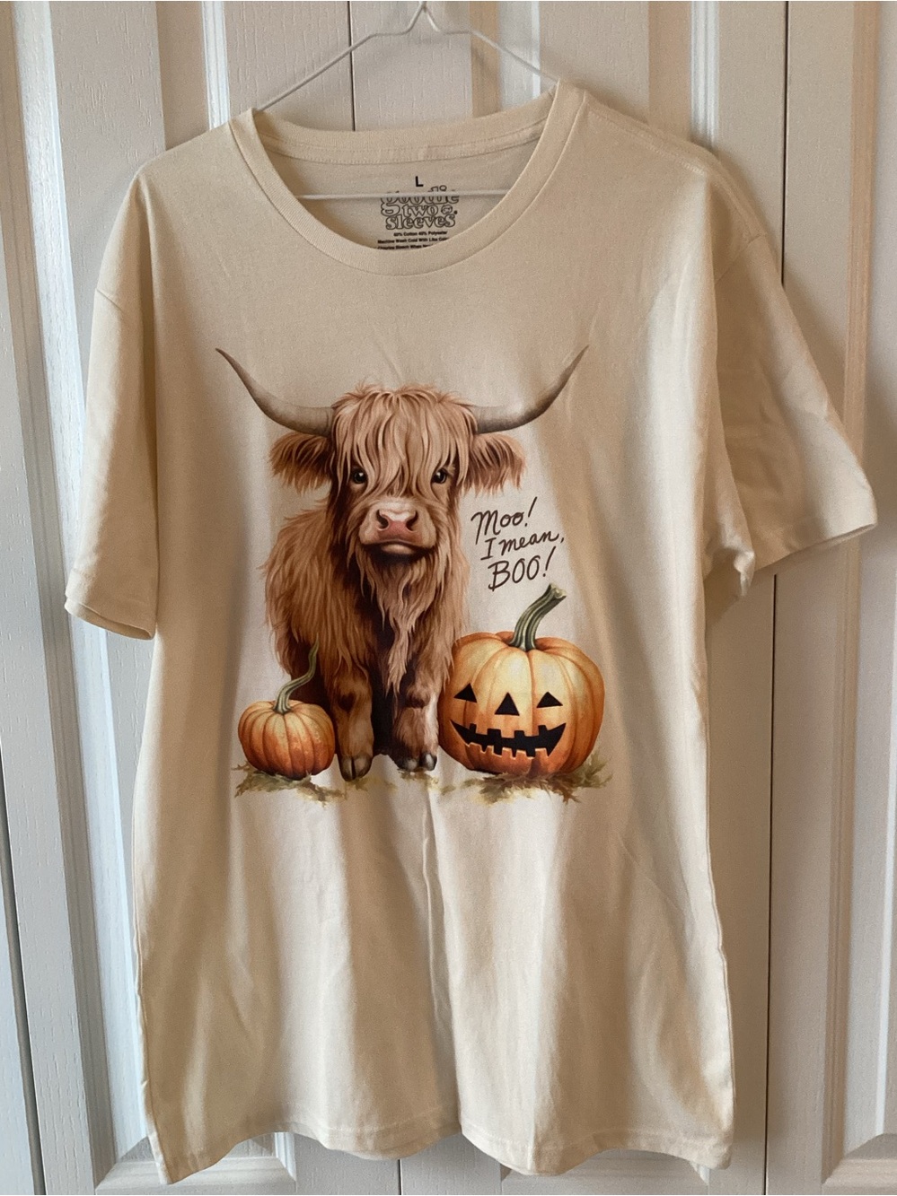 Highland Cow “Moo I Men Boo” Women’s T-shirt - Sz Large - NWOT